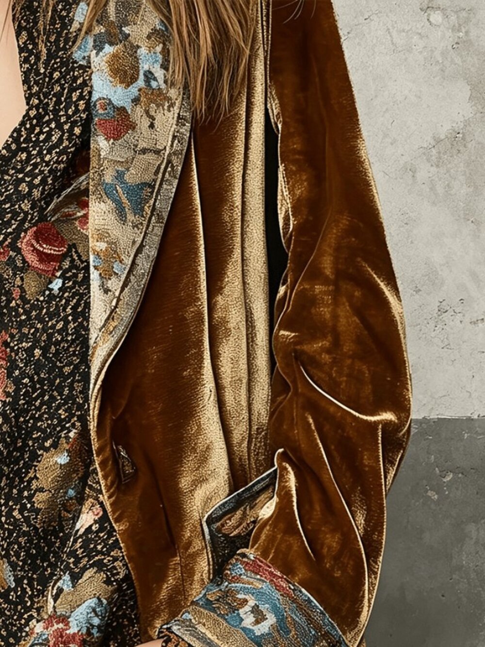 Gold Elegant Women's Velvet Blazer - Picture 4 of 4